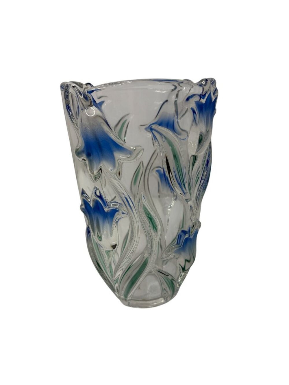 Mikasa Bluebells Green Leaves Fine German Crystal Vase Raised 3D Design 90's